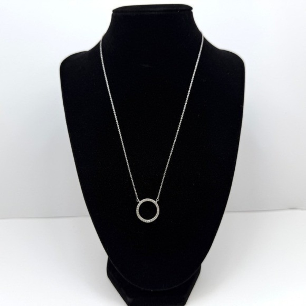 925 Italy Sterling Silver Rhinestone Pave Pendant Necklace Minimalist Jewelry